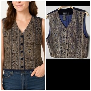 Liz Claiborne Gold and Blue Brocade Vest